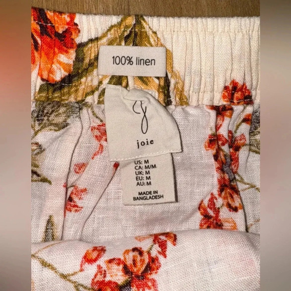JOIE HAWAIIAN FLORAL WRAP SKIRT LINEN ORANGE GREEN SIZE MEDIUM Tropical - Picture 5 of 9